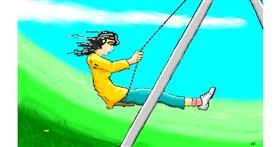 Drawing of Swing by flowerpot