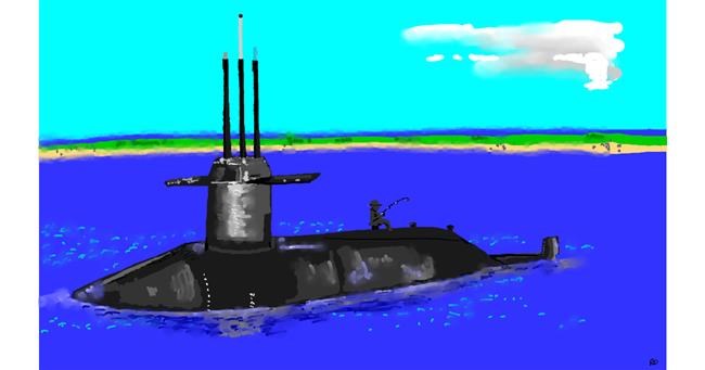 Drawing of Submarine by flowerpot