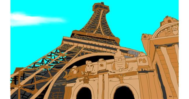 Drawing of Eiffel Tower by flowerpot