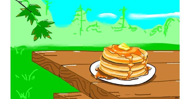 Drawing of Pancakes by flowerpot