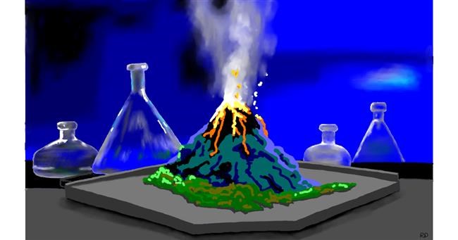 Drawing of Volcano by flowerpot