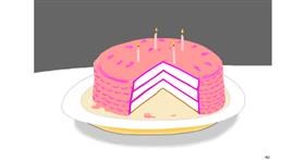 Drawing of Birthday cake by flowerpot