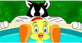 Drawing of Tweety Bird by Swimmer 