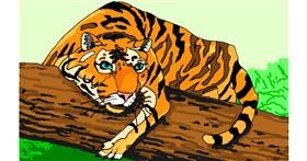 Drawing of Tiger by flowerpot