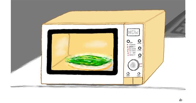 Drawing of Microwave by flowerpot