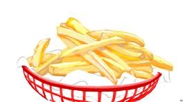 Drawing of French fries by flowerpot