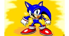 Drawing of Sonic the hedgehog by flowerpot