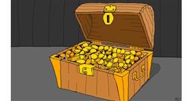 Drawing of Treasure chest by flowerpot