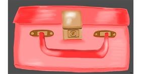 Drawing of Suitcase by flowerpot