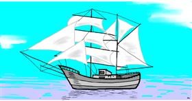 Drawing of Sailboat by Swimmer 