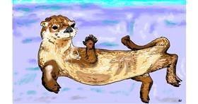 Drawing of Otter by flowerpot