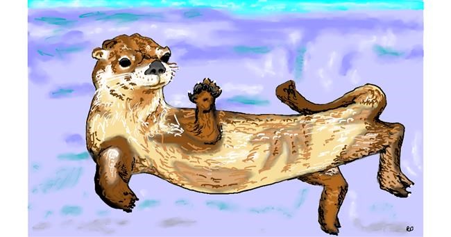 Drawing of Otter by flowerpot