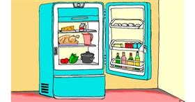 Drawing of Refrigerator by flowerpot