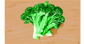 Drawing of Broccoli by flowerpot