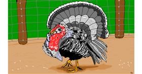 Drawing of Turkey by flowerpot