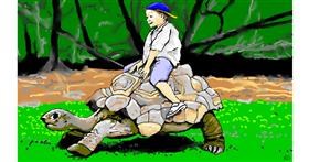 Drawing of Tortoise by flowerpot