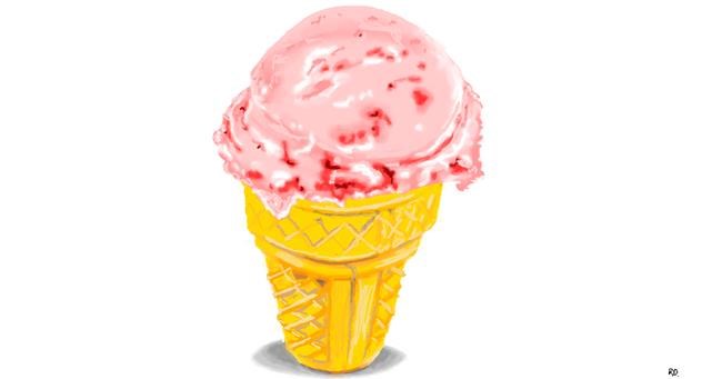 Drawing of Ice cream by flowerpot