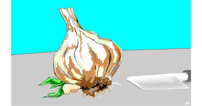 Drawing of Garlic by flowerpot