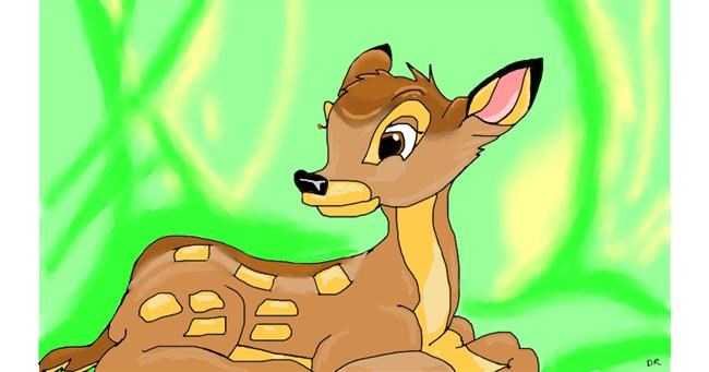 Drawing of Bambi by flowerpot