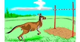 Drawing of Kangaroo by flowerpot