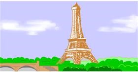 Drawing of Eiffel Tower by Swimmer 