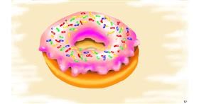 Drawing of Donut by flowerpot