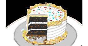 Drawing of Cake by flowerpot