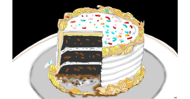 Drawing of Cake by flowerpot