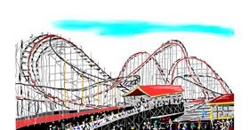 Drawing of roller coaster by flowerpot